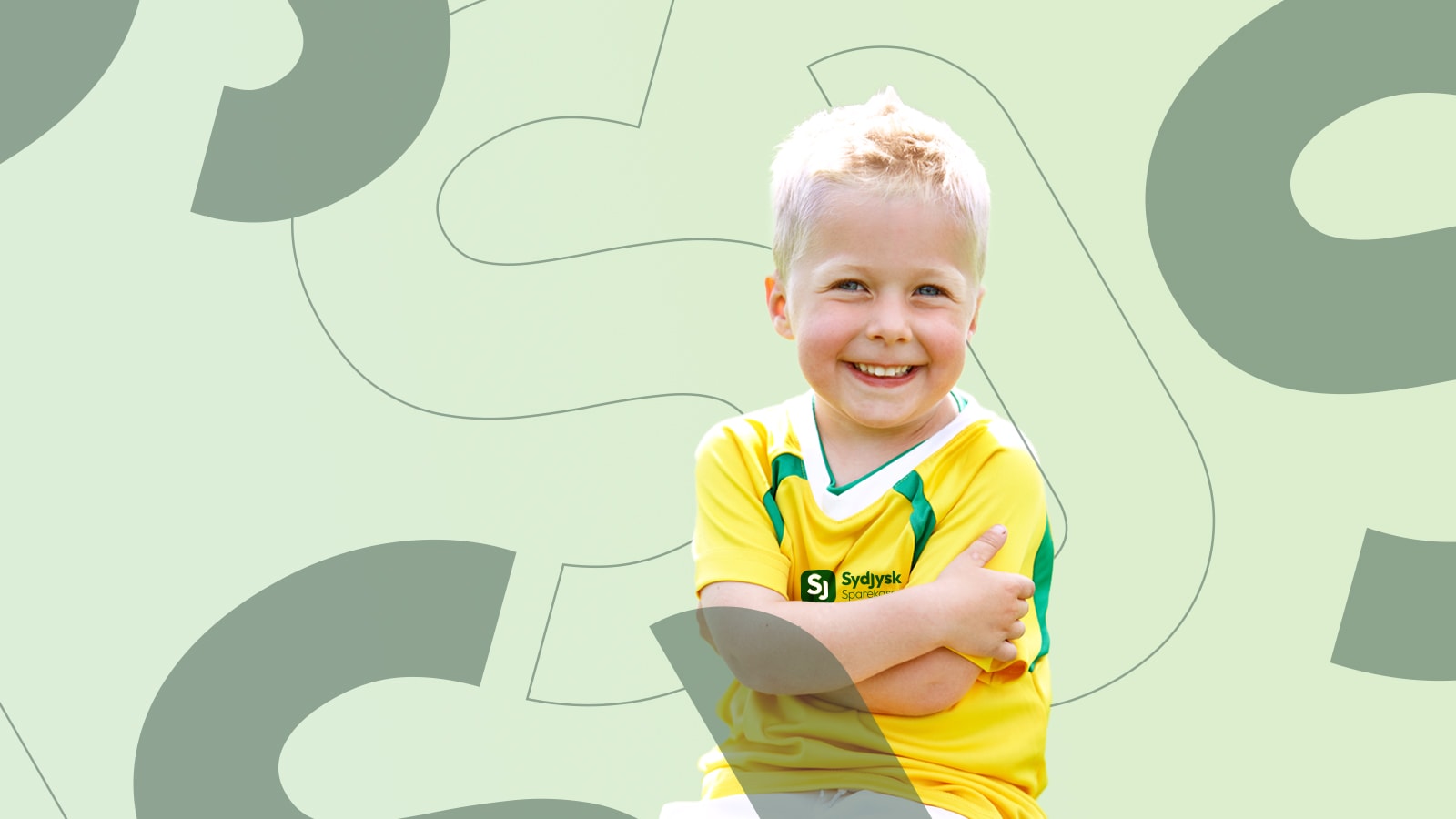 Sydjysk Sparekasse logo baggrund med glad dreng i forgrunden